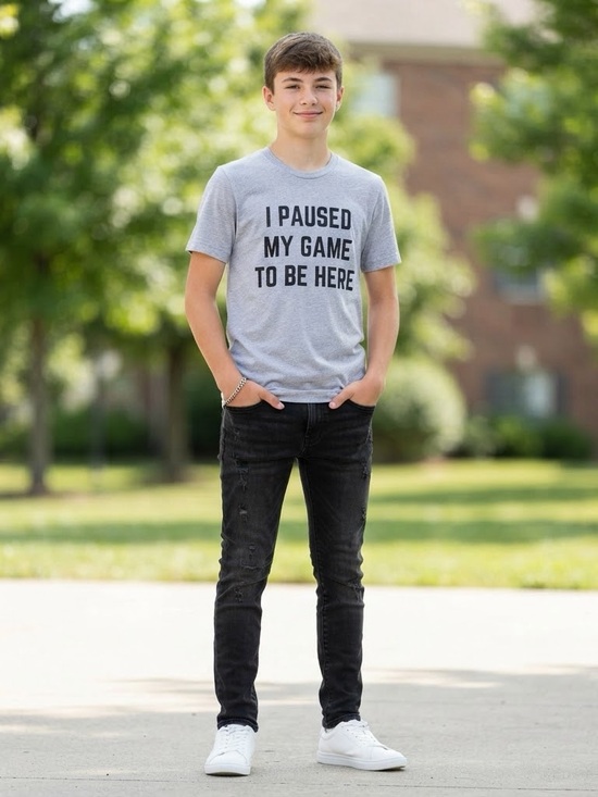 Ann Arbor Other - Grey Graphic Short Sleeve Tee - 'I Paused My Game To Be Here'